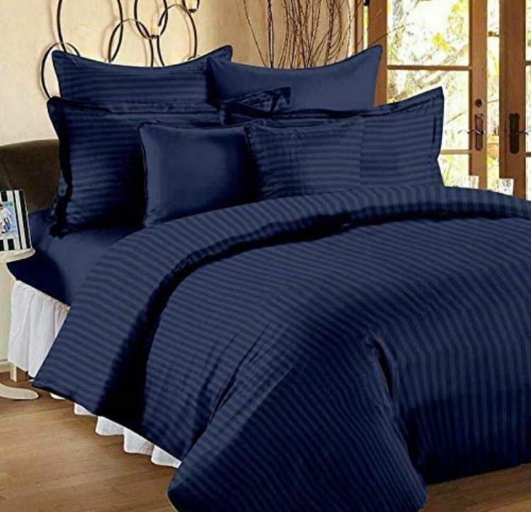 Cotton Plain Stripes Double Bedsheet