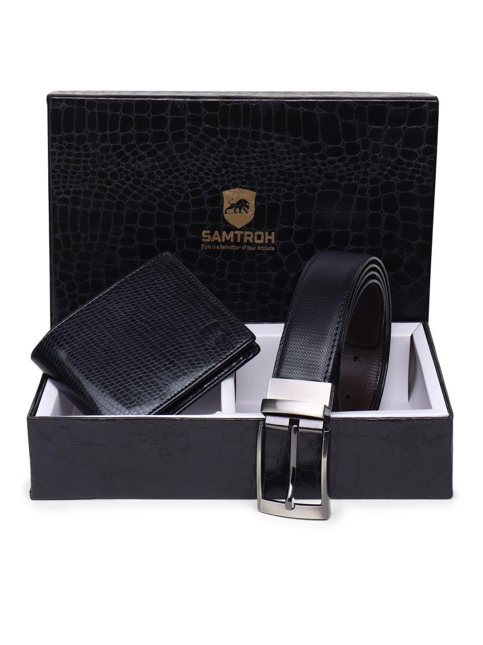 Leather Belt and Wallet Combo for Men (Black)